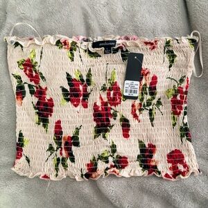 Ambiance Smocked Tube Top with Red, Pink and Green Floral Design
